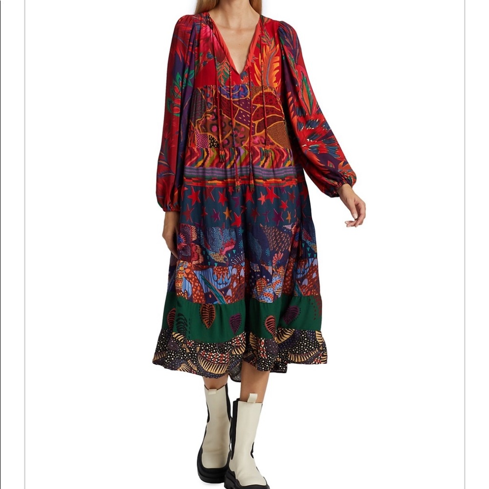 Farm Rio Mixed Prints Tiered Tunic Dress